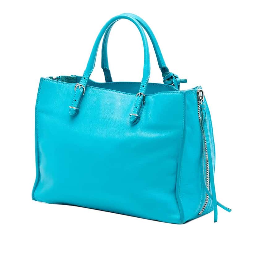 Balenciaga Mini Leather Papier A6 Zip-Around Satchel Blue Leather Very good condition - Back View