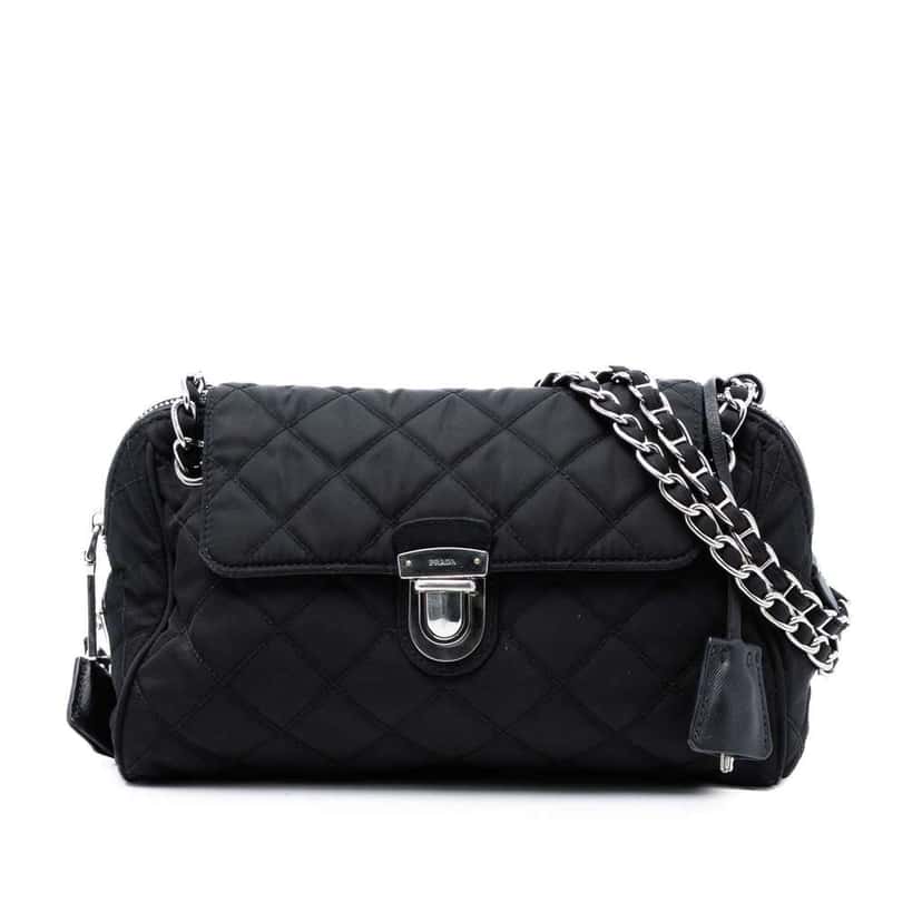 Prada Impuntu Tessuto Chain Flap Crossbody Black Very good condition - Front View