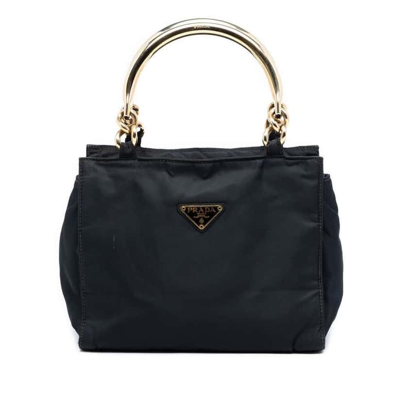 Prada Tessuto Metal Handle Bag Black Very good condition - Front View