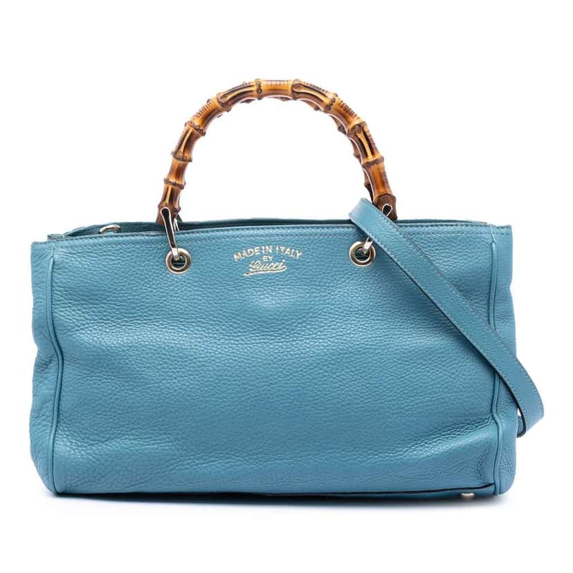 Gucci Medium Calfskin Bamboo Shopper Satchel Blue Leather Very good condition - Front View