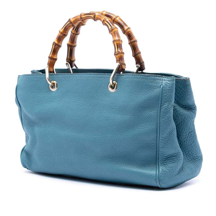 Gucci Medium Calfskin Bamboo Shopper Satchel Blue Leather Very good condition - Back View