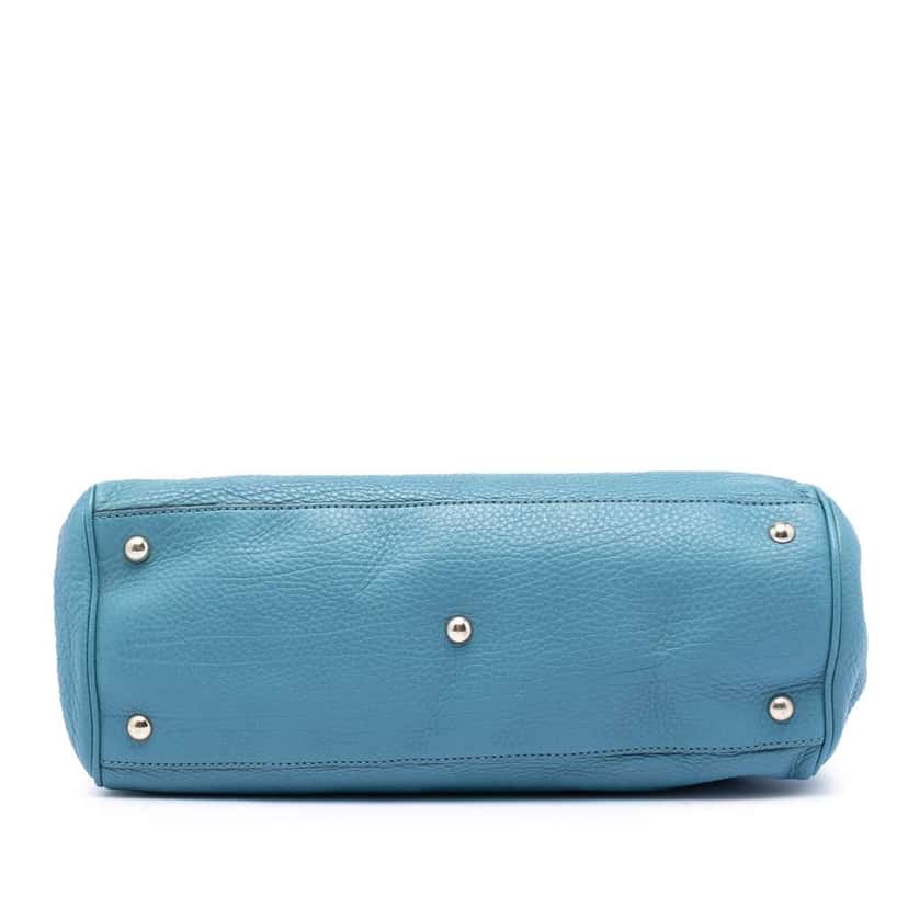 Gucci Medium Calfskin Bamboo Shopper Satchel Blue Leather Very good condition - Inside View