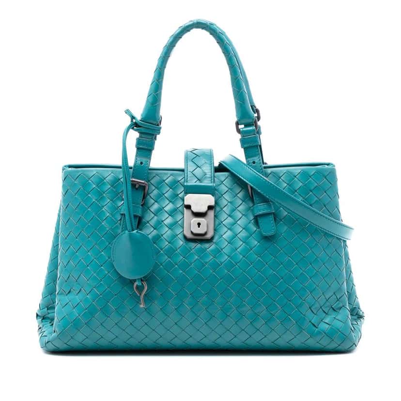 Bottega Veneta Small Nappa Intrecciato Roma Satchel Blue Leather Very good condition - Front View
