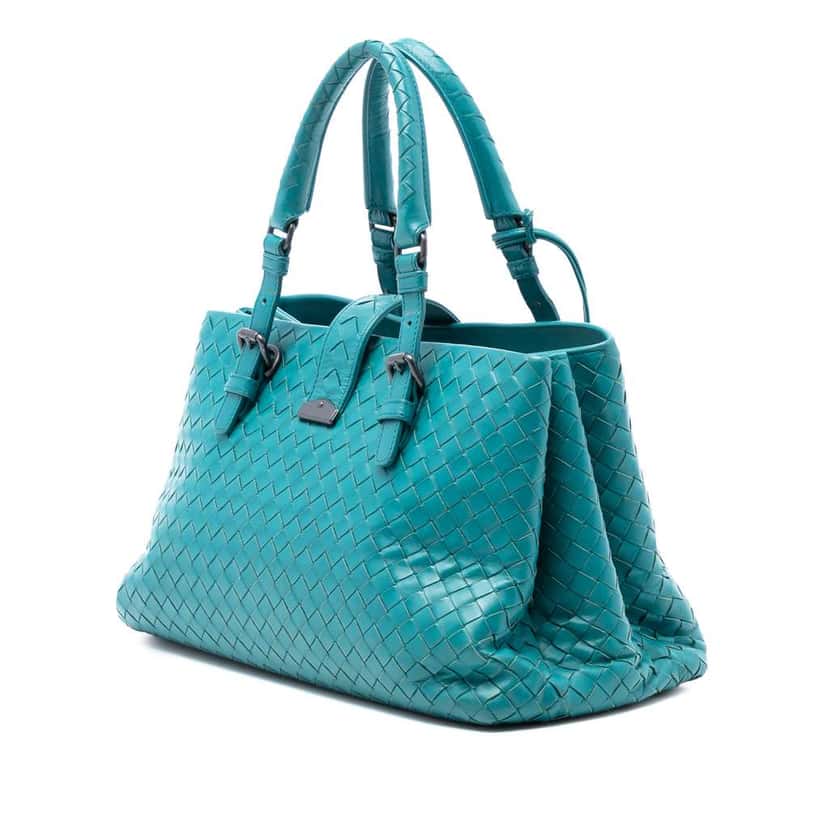 Bottega Veneta Small Nappa Intrecciato Roma Satchel Blue Leather Very good condition - Back View