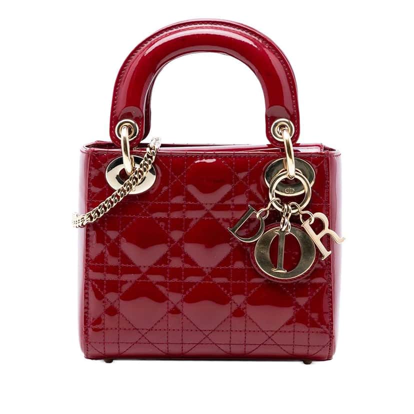 Dior Mini Patent Cannage Lady Dior Red Leather Very good condition - Front View