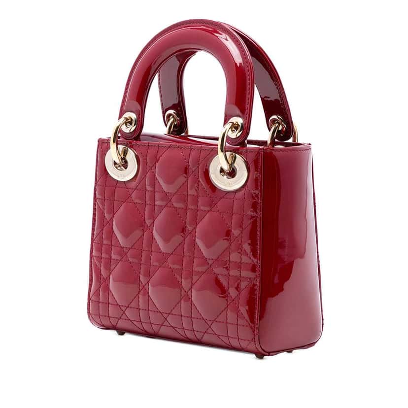 Dior Mini Patent Cannage Lady Dior Red Leather Very good condition - Back View