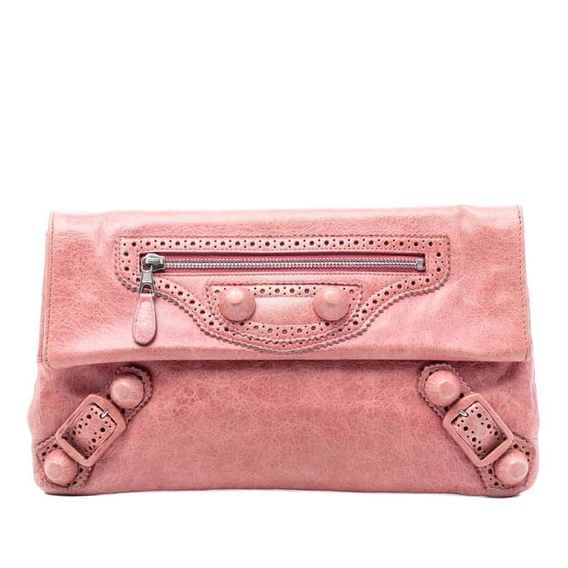 Balenciaga Lambskin Motocross Giant 21 Brogues Envelope Clutch Pink Leather Very good condition - Front View