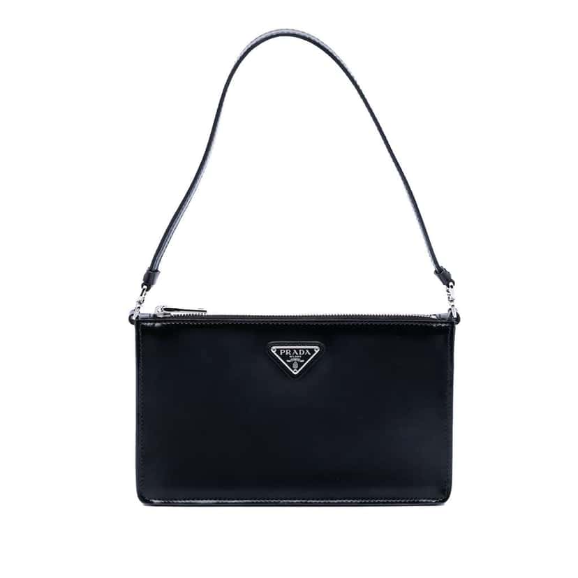 Prada Mini Spazzolato Leather Shoulder Bag Black Leather Very good condition - Front View