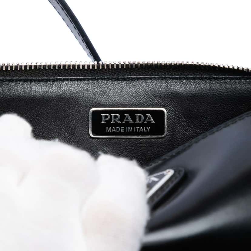 Prada Mini Spazzolato Leather Shoulder Bag Black Leather Very good condition - Box View