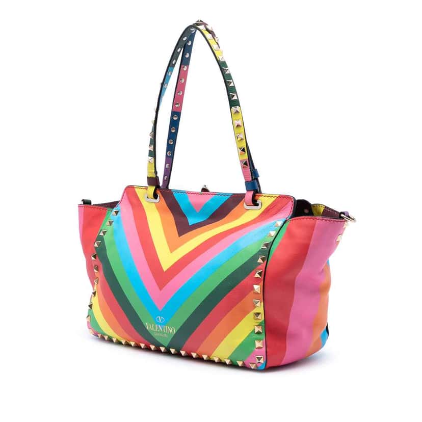 Valentino Small Striped Leather 1973 Rockstud Rainbow Satchel MultiColor Leather Very good condition - Back View