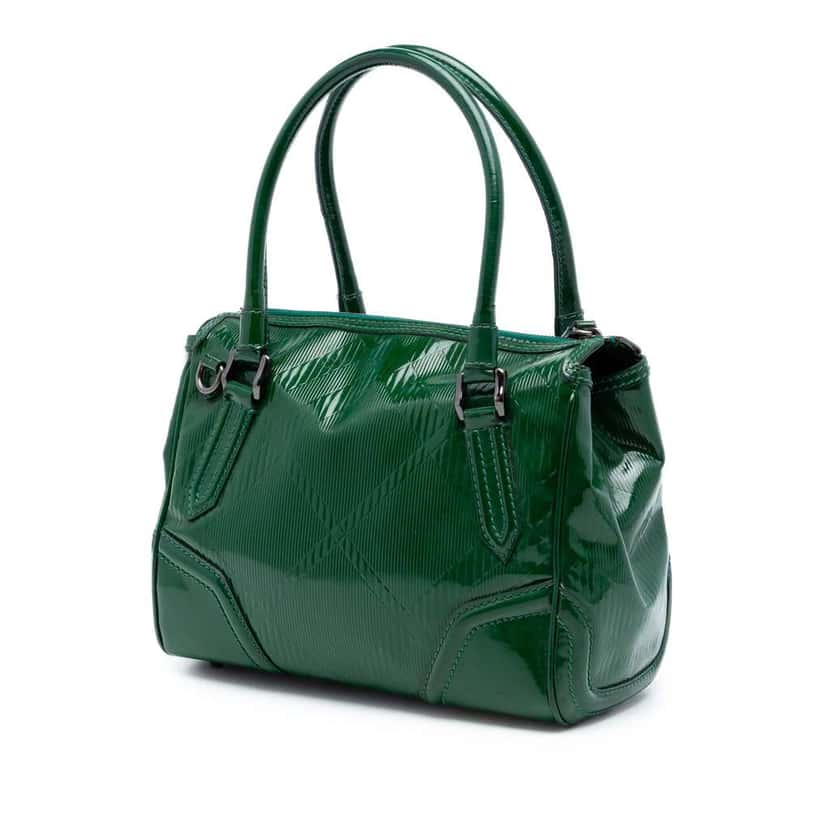 Burberry Medium Embossed Patent Anford Satchel Green Leather Very good condition - Back View