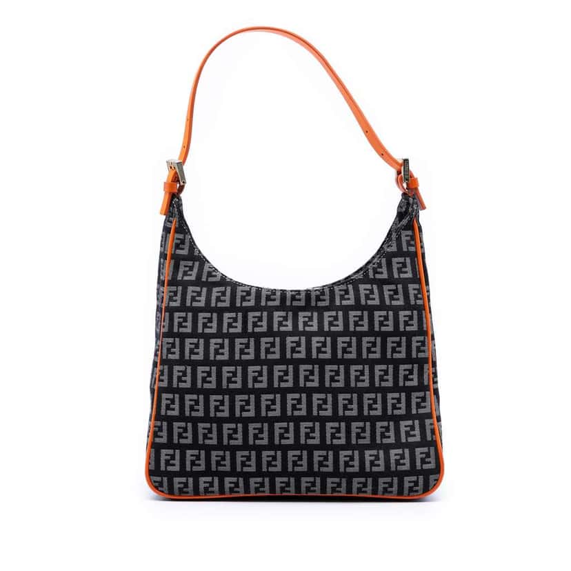 Fendi Zucchino Canvas Shoulder Bag Grey Canvas Very good condition - Front View