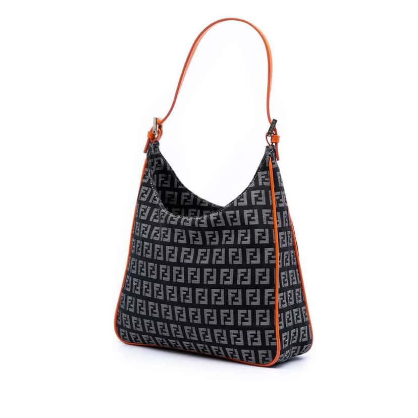 Fendi Zucchino Canvas Shoulder Bag Grey Canvas Very good condition - Back View