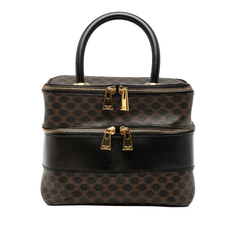 Celine Macadam Coated Canvas Double Zip Vanity Bag Brown Canvas Very good condition - Front View