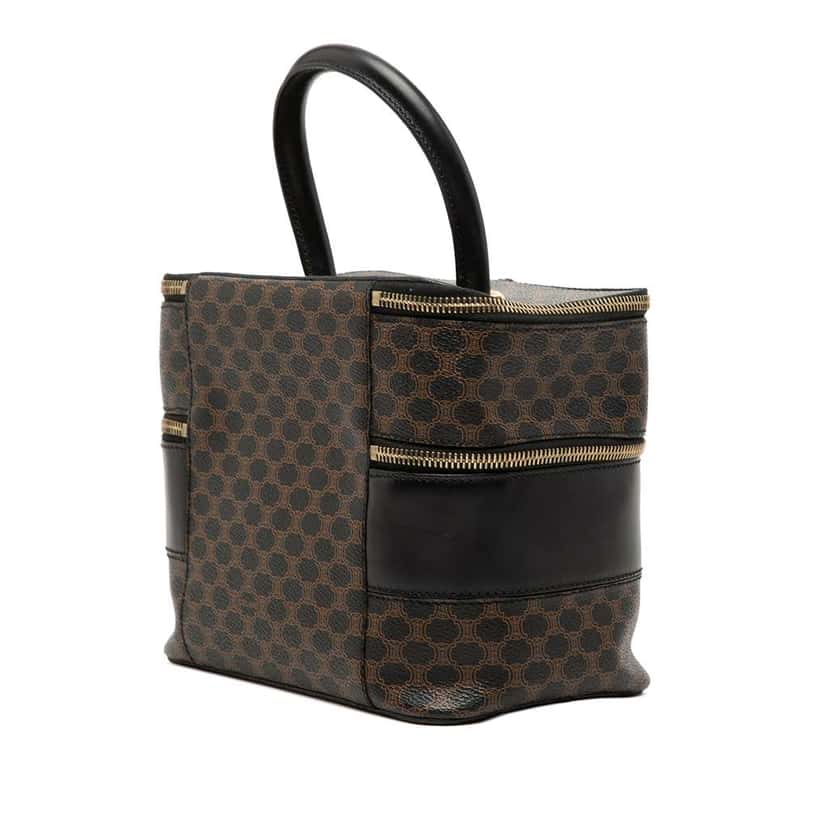 Celine Macadam Coated Canvas Double Zip Vanity Bag Brown Canvas Very good condition - Back View