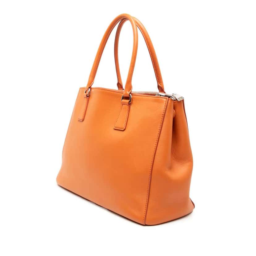 Prada Medium Soft Calf Galleria Double Zip Tote Orange Leather Very good condition - Back View