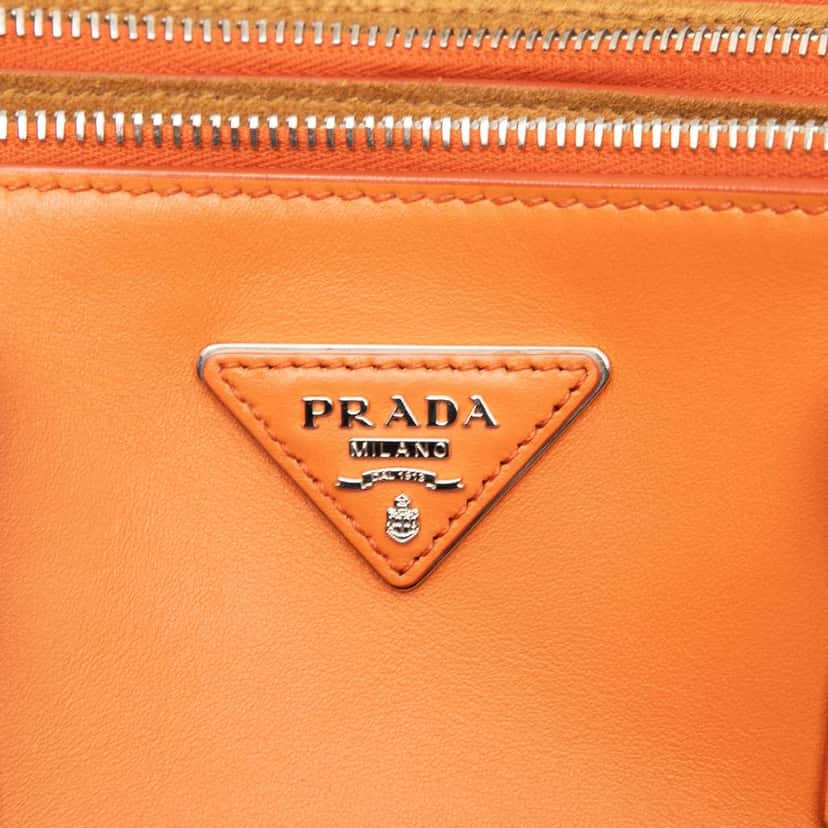Prada Medium Soft Calf Galleria Double Zip Tote Orange Leather Very good condition - Box View