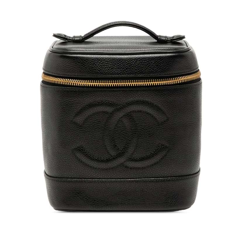 Chanel CC Caviar Vanity Bag Black Leather Very good condition - Front View