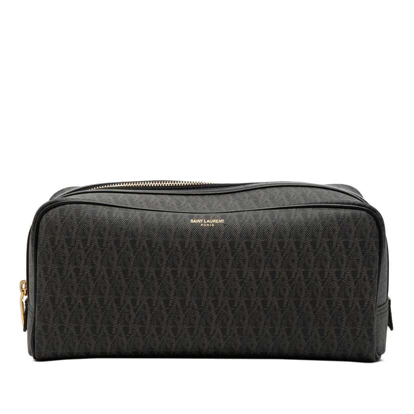 Saint Laurent Monogram Coated Canvas Cosmetic Pouch Brown Canvas Very good condition - Front View