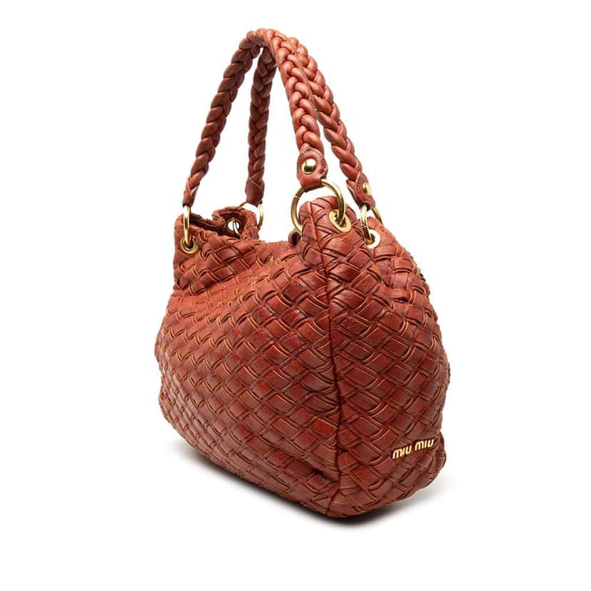 Miu Miu Woven Leather Handbag Red Leather Very good condition - Back View