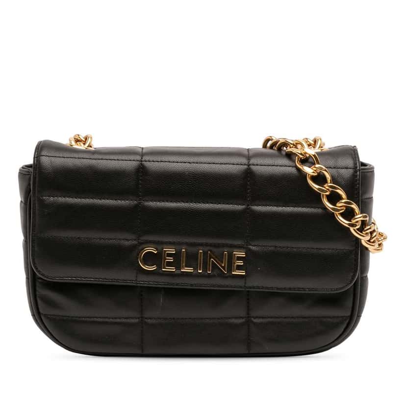 Celine Matelasse Goatskin Monochrome Chain Shoulder Bag Black Leather Very good condition - Front View