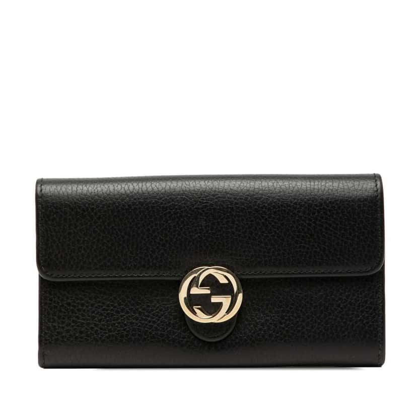Gucci Dollar Calfskin Interlocking G Continental Wallet Black Leather Very good condition - Front View