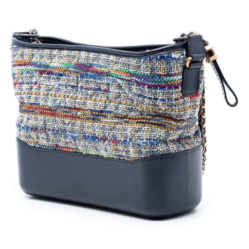 Chanel Medium Tweed and Lambskin Gabrielle Crossbody Blue Tweed Very good condition - Back View