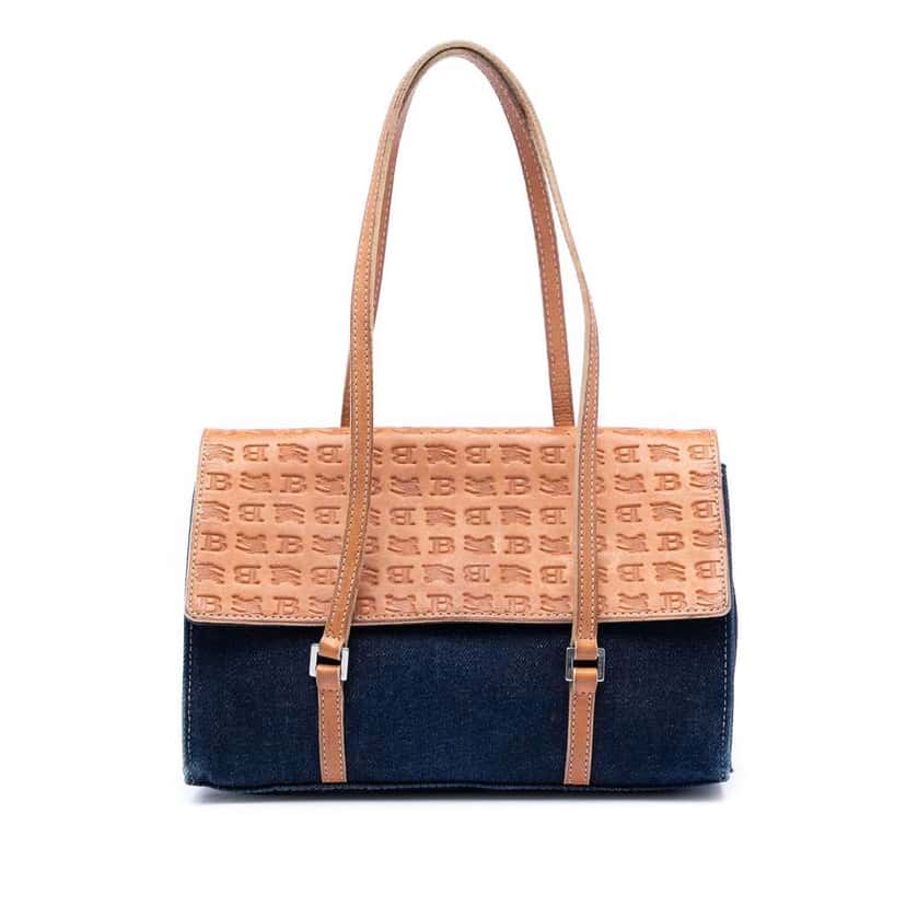 Burberry Denim and Embossed Leather Handbag Blue Denim Very good condition - Front View