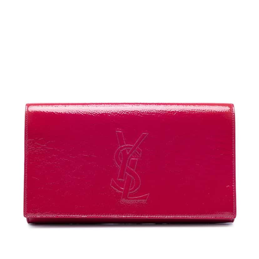 Saint Laurent Large Textured Patent Belle De Jour Clutch Pink Leather Very good condition - Front View
