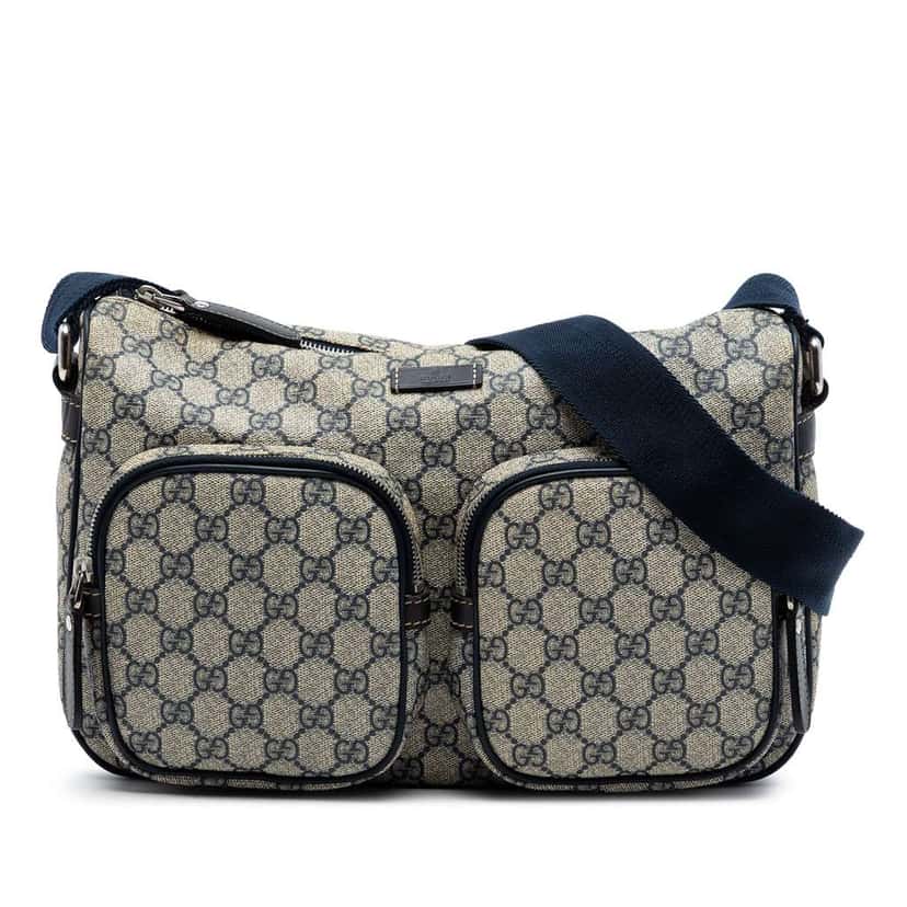 Gucci GG Supreme Double Pocket Crossbody Beige Canvas Very good condition - Front View