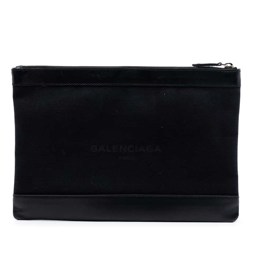 Balenciaga Canvas Navy Clip M Clutch Black Canvas Very good condition - Front View