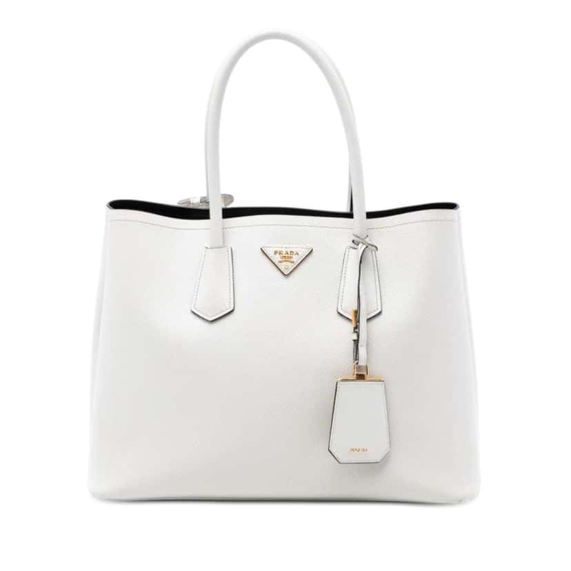 Prada Large Saffiano Cuir Double Satchel White Leather Very good condition - Front View