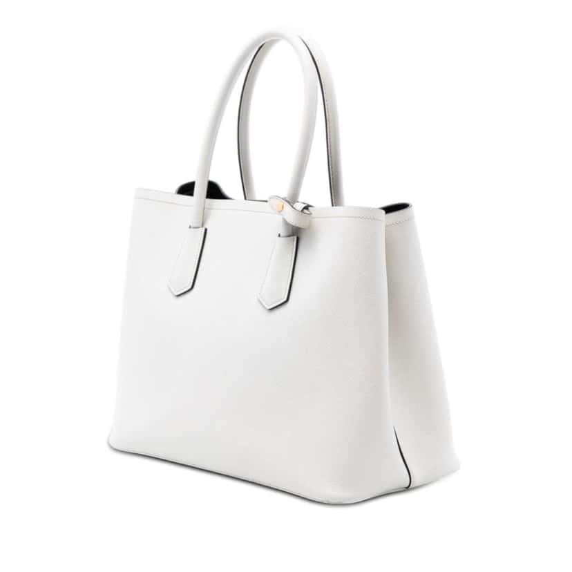 Prada Large Saffiano Cuir Double Satchel White Leather Very good condition - Back View