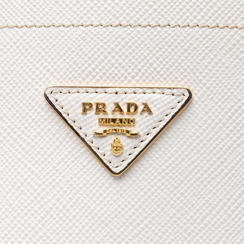 Prada Large Saffiano Cuir Double Satchel White Leather Very good condition - Box View