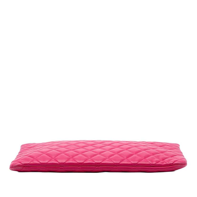 Chanel Large Quilted Lambskin O Case Clutch Pink Leather Very good condition - Inside View