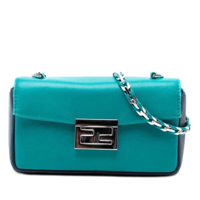 Fendi Mini Bicolor Nappa Be Baguette Crossbody Blue Leather Very good condition - Front View