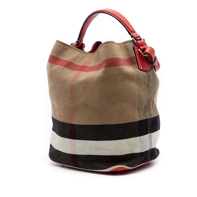 Burberry Medium Mega Check Canvas Ashby Bucket Bag Brown Canvas Very good condition - Back View