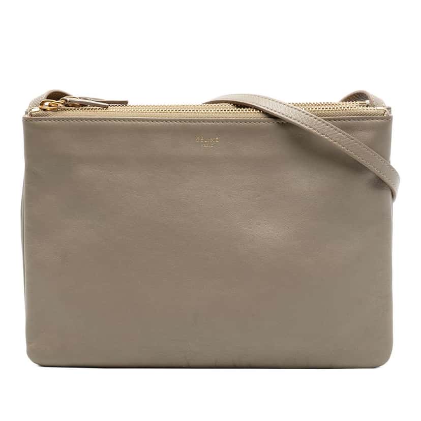 Celine Large Lambskin Trio Crossbody Brown Leather Very good condition - Front View