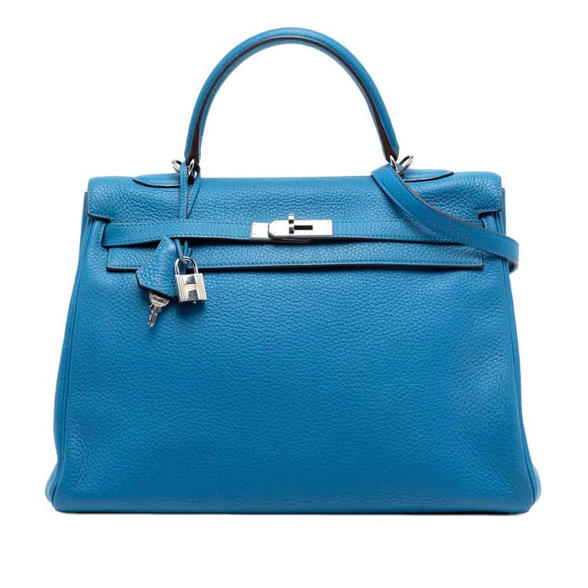 Hermès Togo Kelly II Retourne 35 Blue Leather Very good condition - Front View
