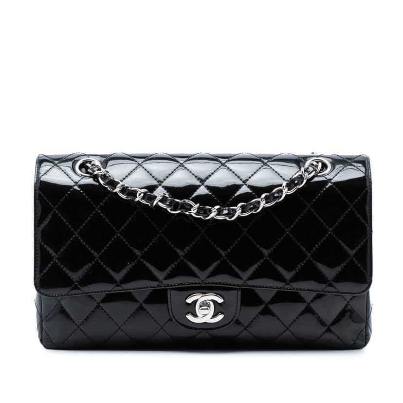 Chanel Medium Classic Patent Double Flap Black Leather Very good condition - Front View