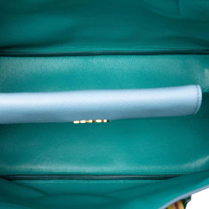 Prada Small Bicolor Saffiano Cuir Double Satchel Blue Leather Very good condition - Model View