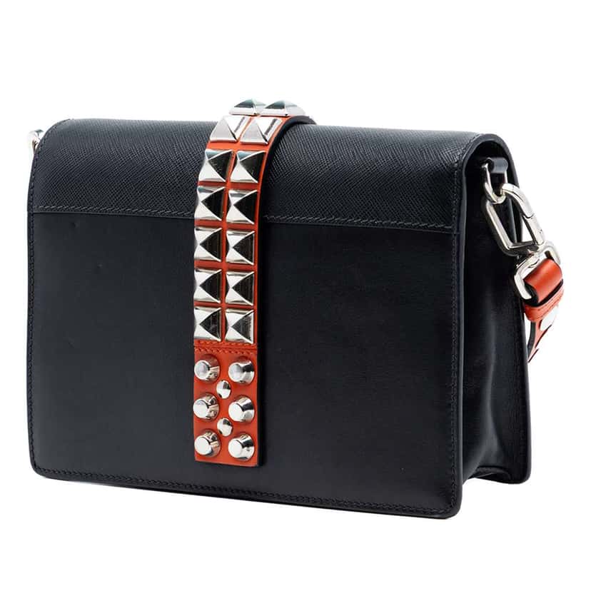 Prada City Calfskin and Saffiano Studded Elektra Crossbody Black Leather Very good condition - Back View