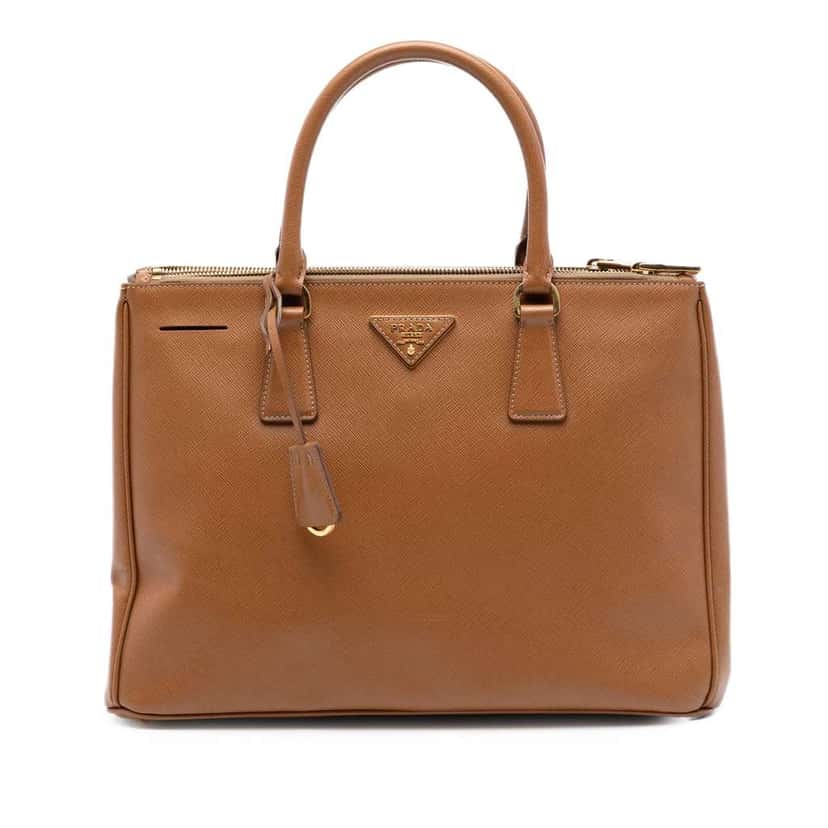Prada Medium Saffiano Lux Galleria Double Zip Tote Brown Leather Very good condition - Front View