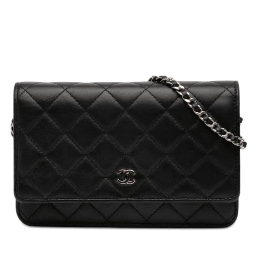 Chanel CC Quilted Lambskin Wallet On Chain Black Leather Very good condition - Front View