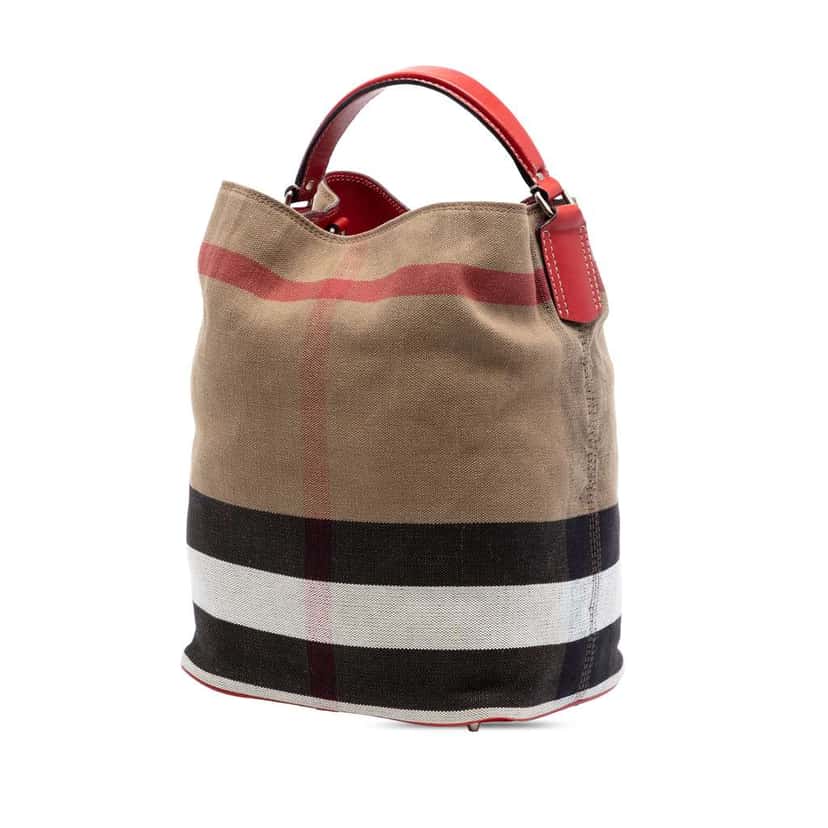 Burberry Medium Mega Check Canvas Ashby Bucket Bag Brown Canvas Very good condition - Back View