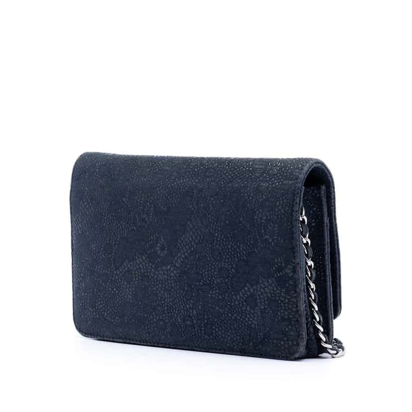 Chanel CC Lace Overlay Goatskin Wallet On Chain Blue Leather Very good condition - Back View
