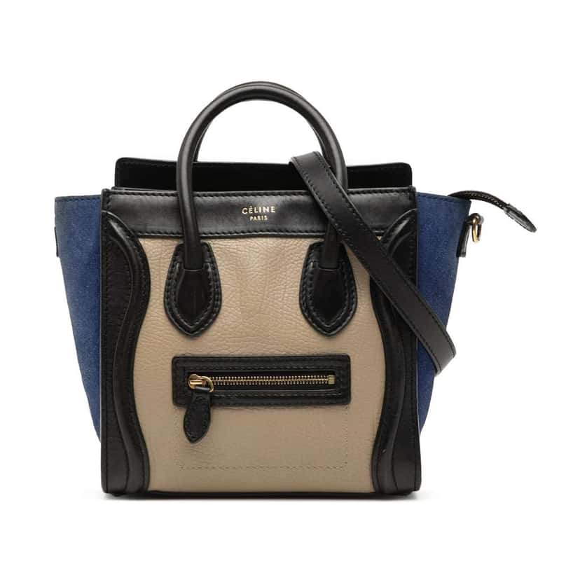 Celine Nano Tricolor Calfskin and Suede Luggage Tote Beige Leather Very good condition - Front View