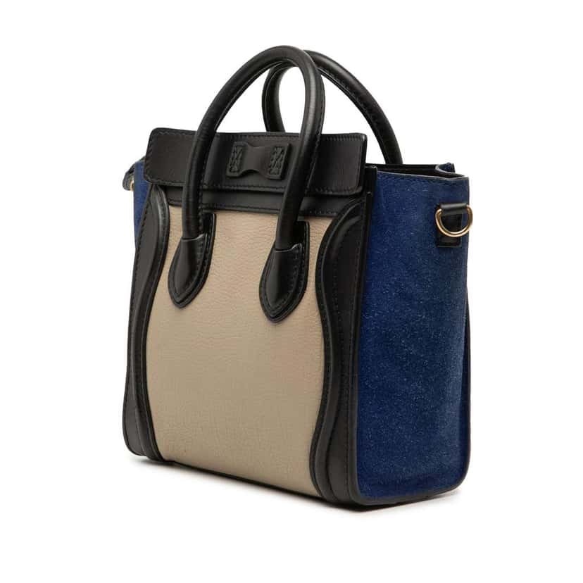 Celine Nano Tricolor Calfskin and Suede Luggage Tote Beige Leather Very good condition - Back View