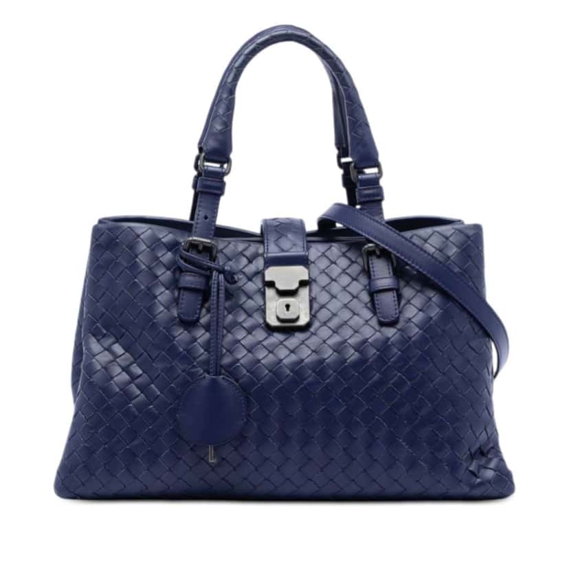 Bottega Veneta Small Nappa Intrecciato Roma Satchel Blue Leather Very good condition - Front View