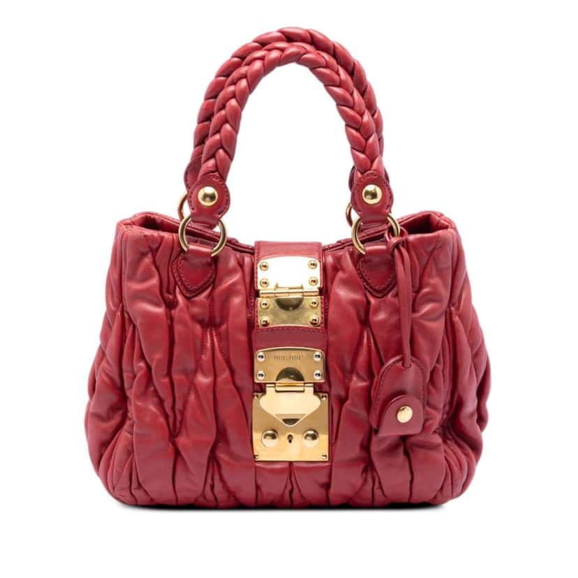 Miu Miu Matelasse Lux Lambskin Bauletto Aperto Satchel Red Leather Very good condition - Front View